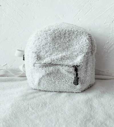 White Backpack with Black embroidery